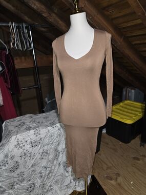 Bar III Brown Long Sleeve Bodycon Midi Dress